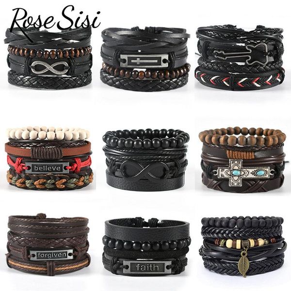 Charm Armbänder Rose Sisi Europäischen und Amerikanischen Stil Handgewebte Buchstaben Leder Armband Mann Kette Legierung 8-zeichen Handgelenk Für männer