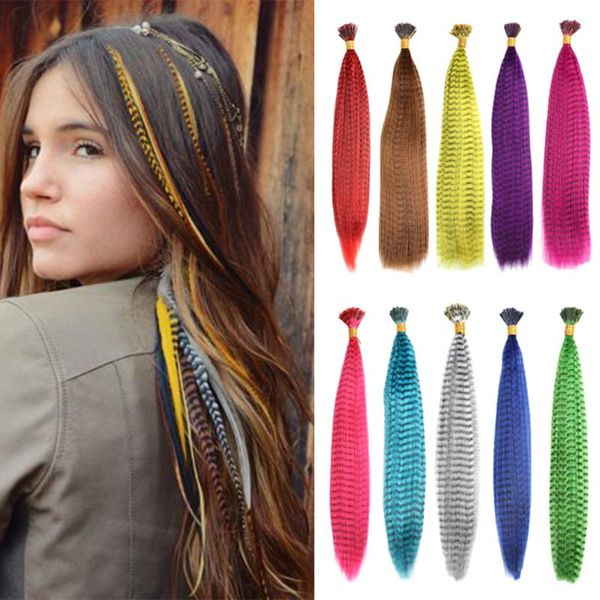 

synthetic wigs azir colored strands for hair feather 50 pieces i tip hairpiece fake zebra line, Black