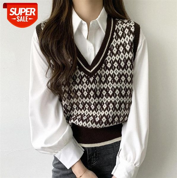 

[ou fan] 7831 knitted pullover waistcoat for women outer wear korean v-neck sleeveless #sj1u, Black;gray