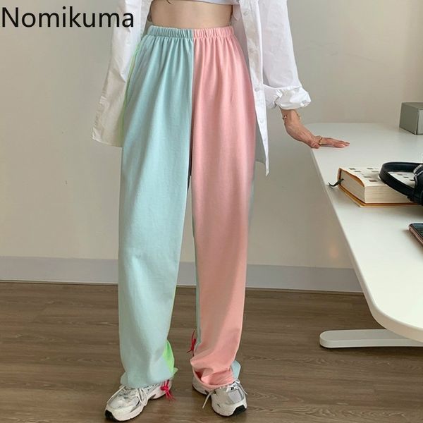 

nomikuma causal women sweatpants stretch high waist drawstring harem trousers autumn korean contrat color long pants 6c140 210427, Black;white