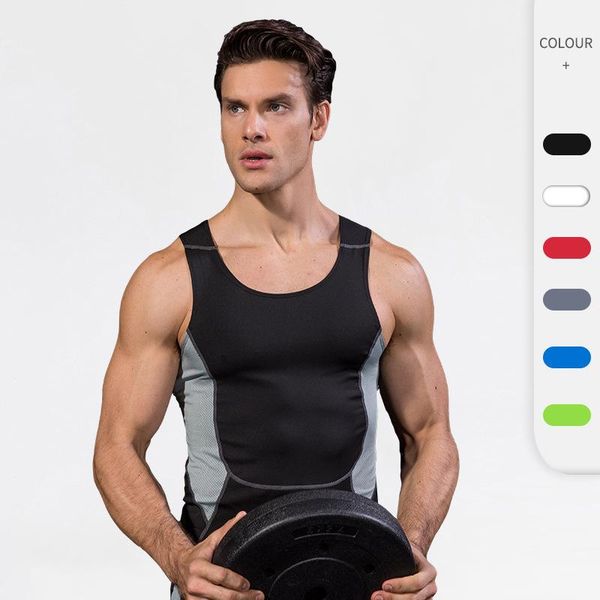 

men tank sports fitness basketball running vest elastic anti-sweat quick-drying workout corset jerseys, Black;blue