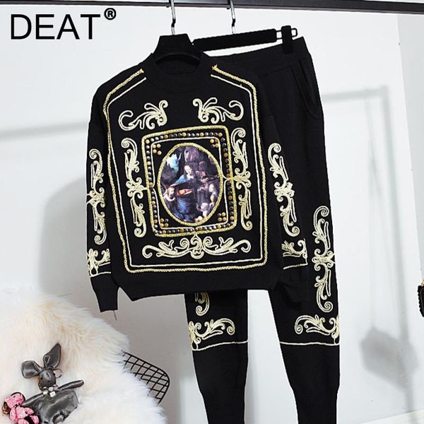 

women's two piece pants deat women knitted stretch sweater high waist elasticity long set fashion autumn winter 2021 11d2621, White