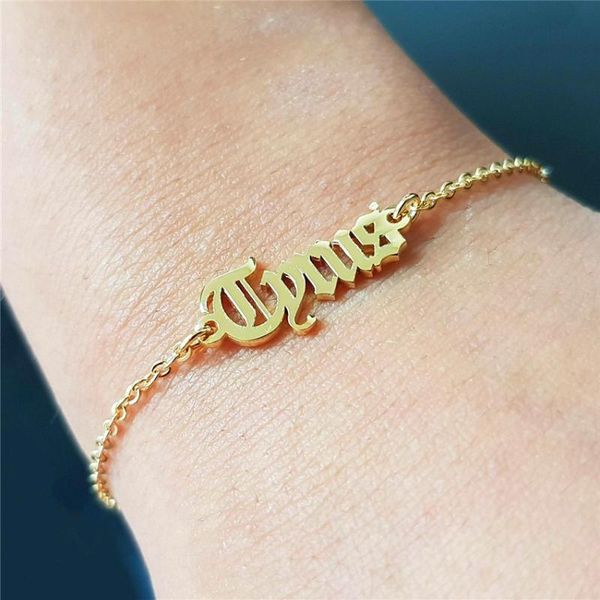 

custom personalized name bracelet for women men old english font girls friends plate charm bangle friendship wedding gift, Black