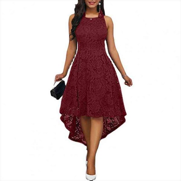 

women dresses sleeveless o neck lace irregular hem 3 layers cocktail party dress women wedding midi summer, Black;gray