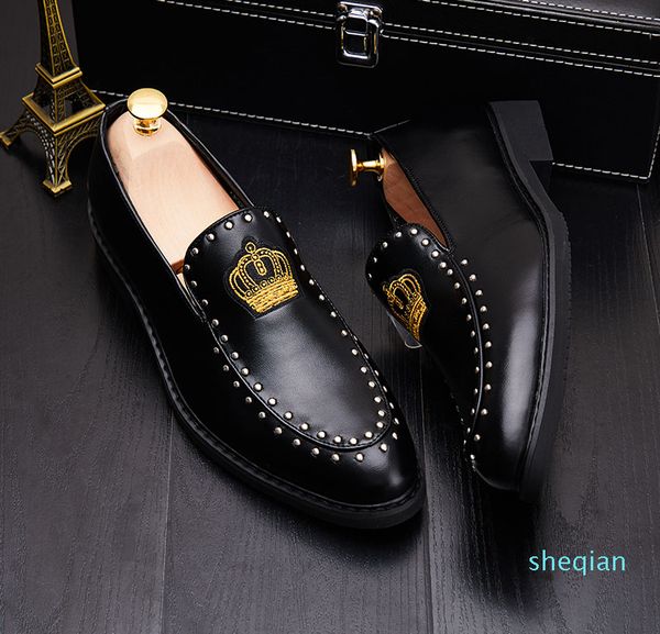 

designer genuine leather mens shoes men's oxfords embroidery crown business dress shoe for men black white groom shoes wedding party sh