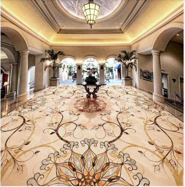 

wallpapers custom picture self-adhesive 3d flooring wallpaper wall stickers el lobby art flower floor stone pattern painting