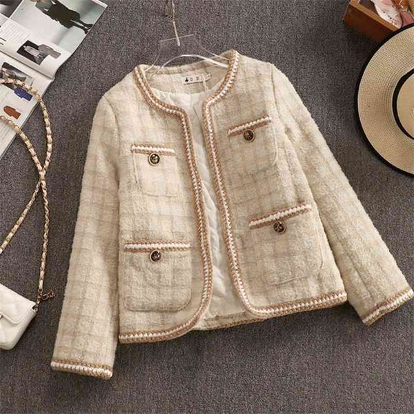 

korean office lady outwear winter o neck woolen short jacket coat women vintage casaco femme warm tweed elegant overcoat 210514, Black;brown