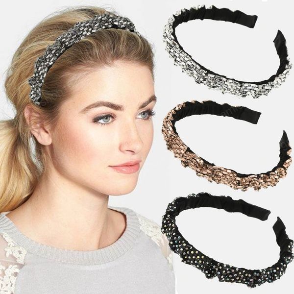 

rhinestone luxurious hairbands women elegant fashion headbands bezel hair hoop shiny color heaadwear hair accessories, Slivery;white
