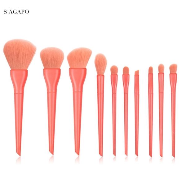 

s'agapo 10pcs eye makeup brushes set eyeshadow eyeliner eyebrows fundation powder concealer blush professional face makeup brush 210331