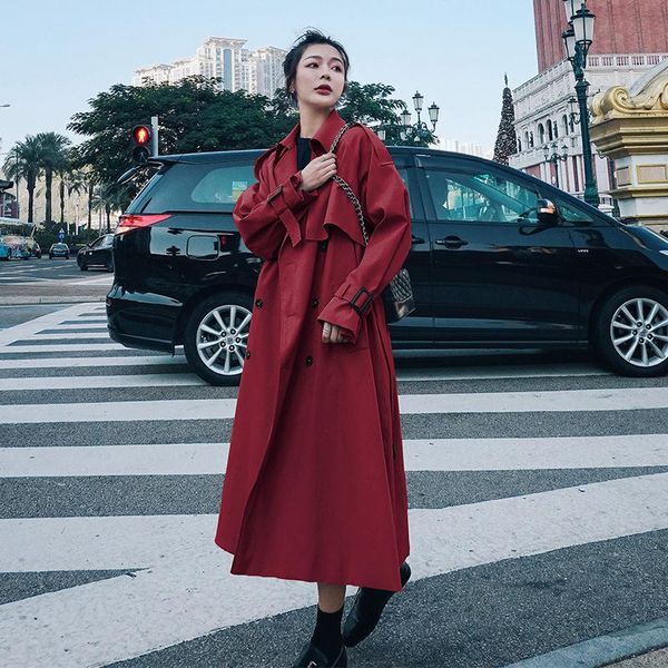 

women's trench coats spring autumn women coat with belt clothes blue casaco feminino harajuku abrigo mujer long femme, Tan;black