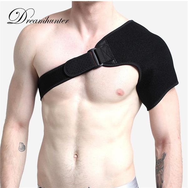 

adjustable sport wear exercise fitness pressurized shoulder pad belt guard protector back support brace strap wrap single should, Black;blue