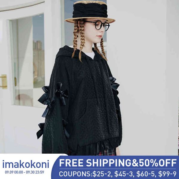 

imakokoni women's hooded sweater, informal thick, loose, thin, black, hey hey, noisy, original, autumn and winter, White;black
