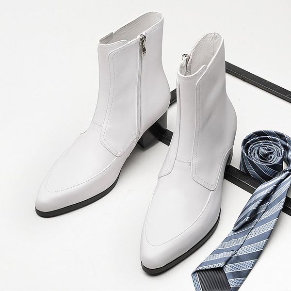 

boots size 37-44 classical white men heels 5 cm pointe toe man formal dress soft leather shoes, Black