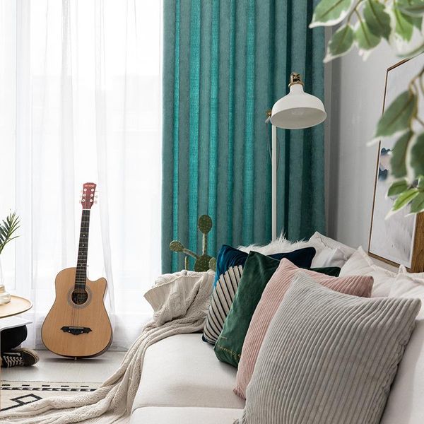 

curtain & drapes morden blackout thickened blue chenille product curtains for living room bedroom study