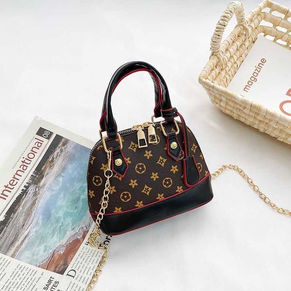 

fashion printed children's handbag leisure chain one shoulder totes girls cute messanger bag patchwork mini shell bag zipple pu high gi, Black