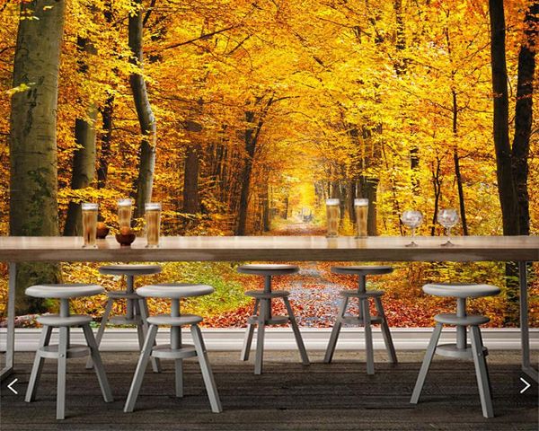 

wallpapers papel de parede golden deciduous forest natural landscape 3d wallpaper,living room tv wall bedroom papers home decor mural