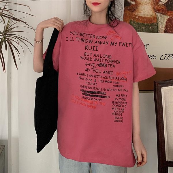 

women's t-shirt summer women letter print t shirts simple all-match harajuku leisure loose shirt korean ulzzang punk style casual tees, White