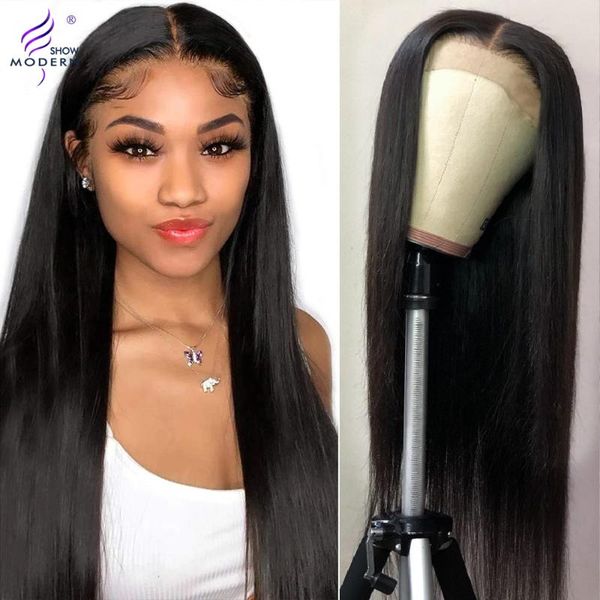 

lace wigs straight human hair 4x4 closure wig 150% brazilian remy for women pre plucked with baby modern show, Black;brown