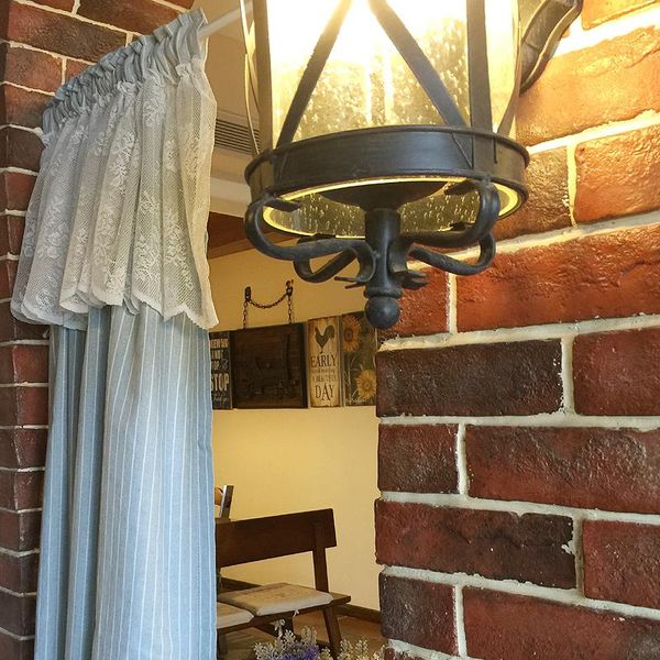 

light blue pinstripe with lace curtain door cabinet perforation pastoral style & drapes