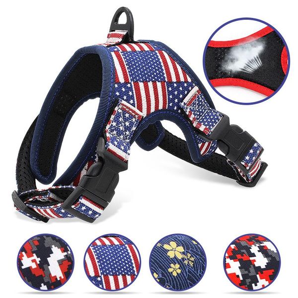 

dog collars & leashes nylon harness collar print breathable mesh adjustable anti-collision accessories products leash for dogs pet product