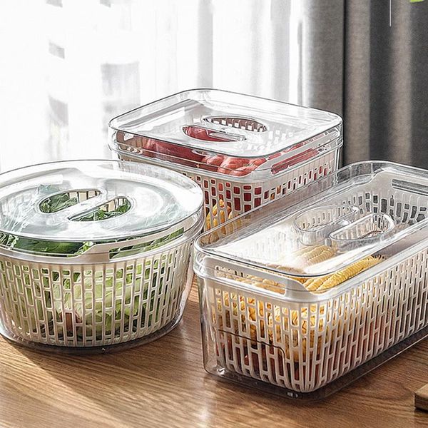 

storage bottles & jars kitchen plastic box fruit fresh-keeping refrigerator mesh sieve organizer basket