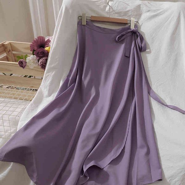 

casual dresses summer simple solid wrap long chiffon skirt women's a- line lace-up sashes maxi violet green 0mys, Black;gray