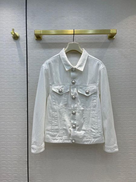 

women's jackets casual style white denim for women spring 2021 pearl single breasted loose muti pockets lady, Black;brown