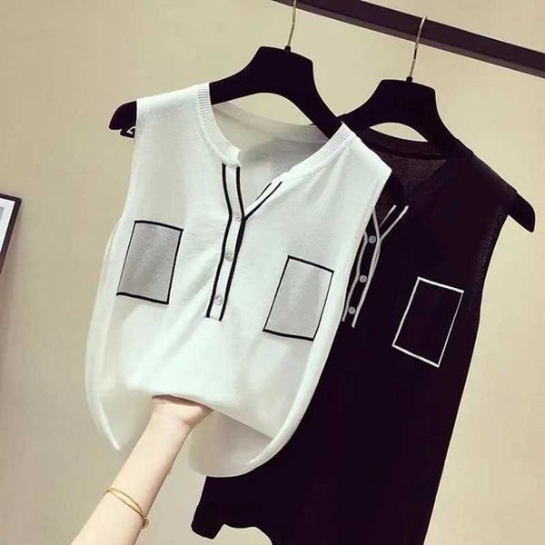 

knitted summer tank women big size camisole blouse sleeveless v neck slim female t-shirt vest casual camis 210601, White