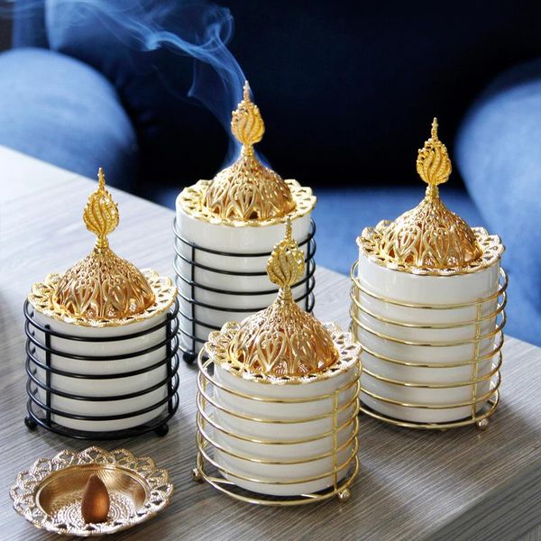 

pc european style ceramic incense burner holder wuth metal lid gold black censer adornment creative home decoration fragrance lamps