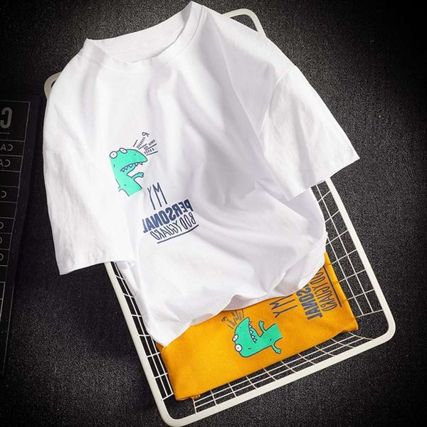 

summer men's short sleeve t-shirt loose print round neck half korean fashion brand couple top, White;black