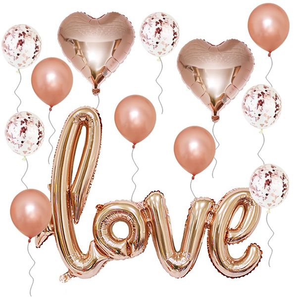 13 Pz/set Matrimonio Romantico Grande Amore Foil Balloons Cuore Palloncini San Valentino Decorazioni per Feste di Compleanno Lattice Globos Forniture 173 B3