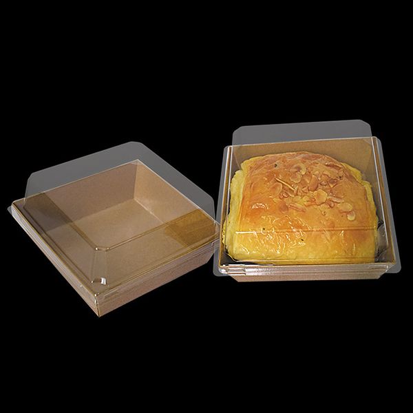 Tek Kullanımlık Tatlı Paketleme Kutuları Plastik Temizle Kapakları ile Kraft Kağıt Sandviç Sarma Kutusu Kek Ekmek Snack Fırın Konteyner