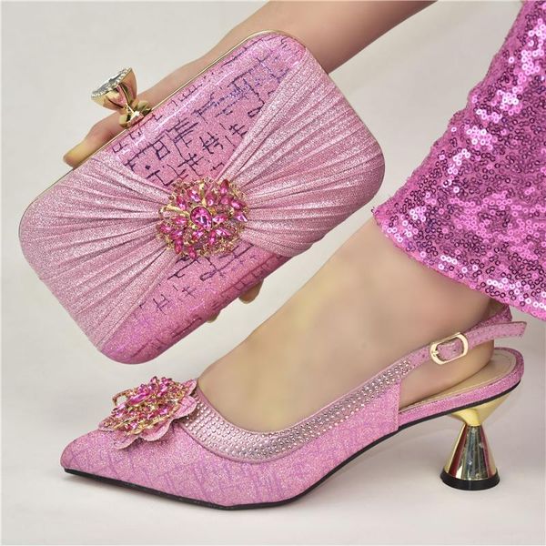 

dress shoes fashion and bag set decorated with rhinestone italian shoe for party in women 2021 plus size, Black