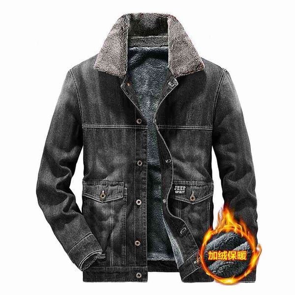 

2021 new men's winter fce lining to keep warm, casual denim , windproof et, Black