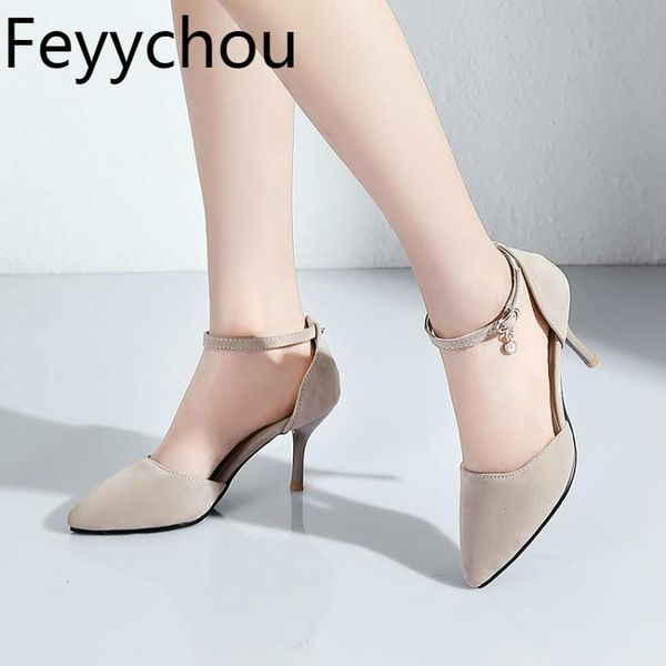 

dress shoes women pumps beach shoe high heel flock pointed toe buckle strap 2021 spring summer fashion casual party black beige