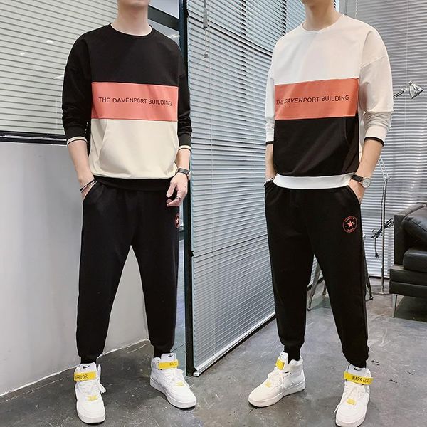 

men's tracksuits casual loose men sets korean style fashion crewneck cotton pullover tracksuit chandal hombre clothing db60tz, Gray