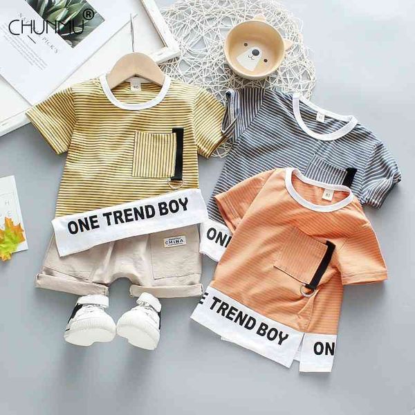 

baby boy clothes summer infant clothing sets fashion striped shirt sports pants girl outfit born set 210508, White