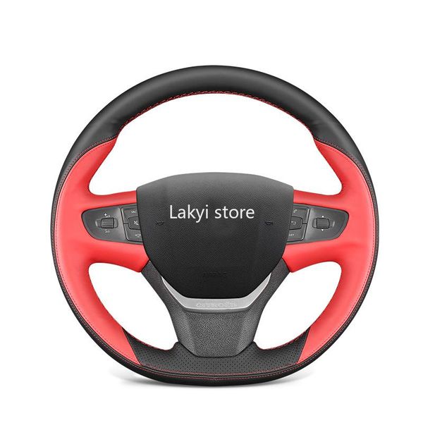

steering wheel covers diy hand sewing stitches red black layer feather car cover for 408 308 508 3008