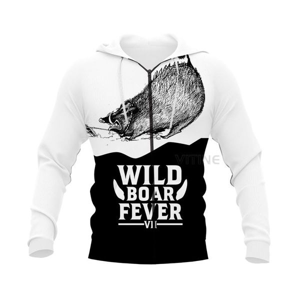 

men's hoodies & sweatshirts fashion hunting graphic spring autumn winter hip hop casual brand 3d print boar zip hoodie polyester v10, Black