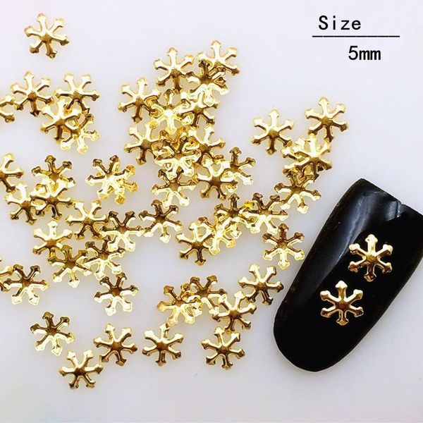 

500pcs/lot 5mm gold silver snowflake rivets studs metal alloy nail art decorations 3d diy sticker/charms for manicure1, Silver;gold