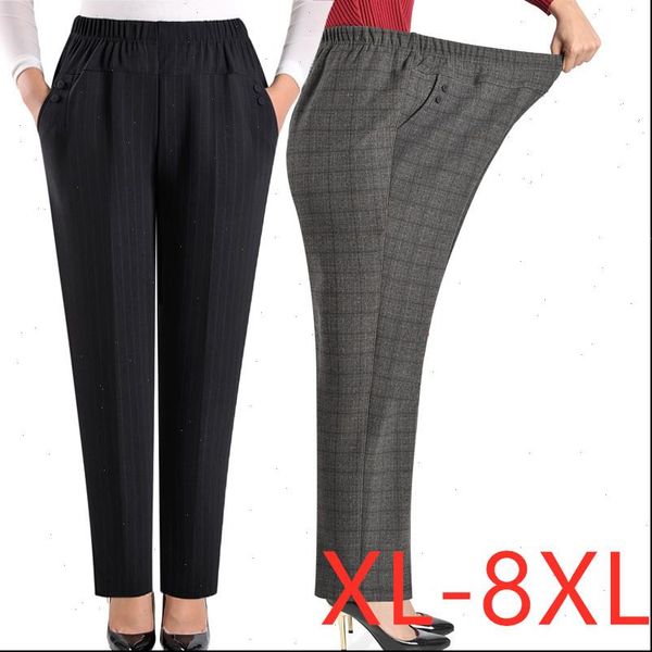 

extra large size women pants loose high elastic middle aged clothing 6xl 7xl autumn female, Black;white