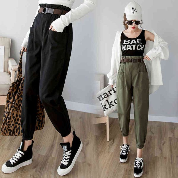 

women pants spring summer fashion female solid high waist loose harem pant pencil trousers casual black streetwear 210514, Black;white