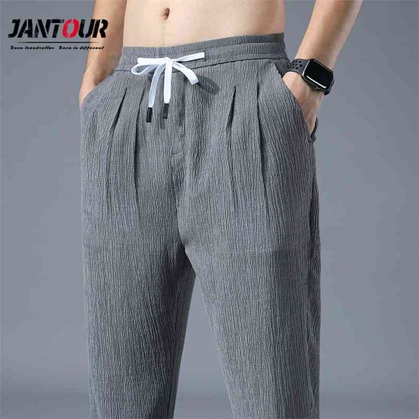 

brand streetwear summer thin hip hop harem pants men gray casual trousers joggers drop 210715, Black