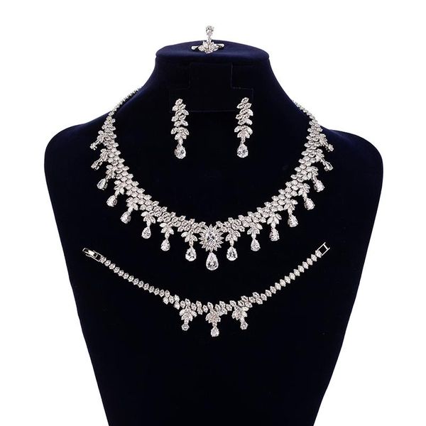 

earrings & necklace jewelry set hadiyana fashion shiny bracelet ring women's accessories bn7898 parure bijoux femme, Silver