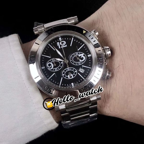 

42mm pasha de w31088u2 w31089m7 watches black dial miyota quartz chronograph mens watch satch stainless steel bracelet hwcr hello_watch, Slivery;brown
