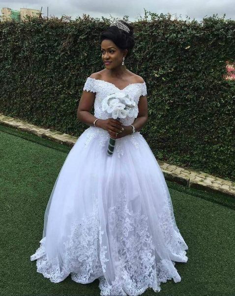 

country a line wedding dresses bridal gowns beaded applique lace up back vestidos de fiesta floor length tulle robe marrige, White