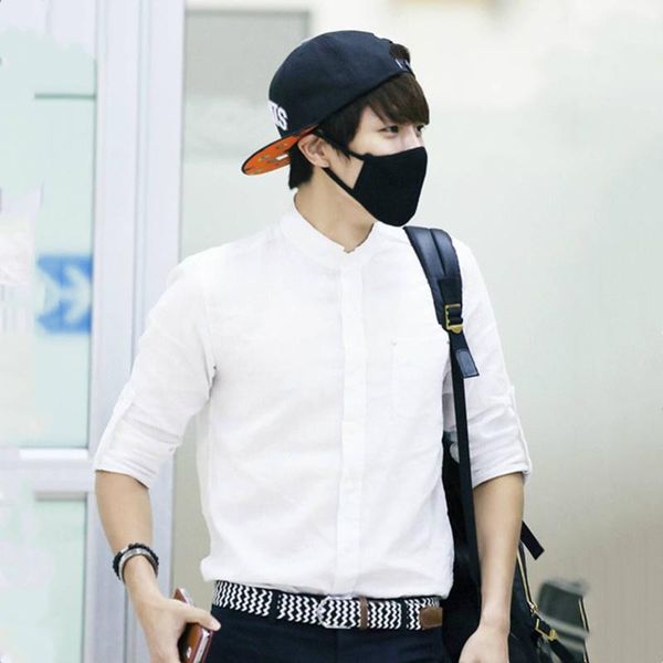 

men's casual shirts shirt 2021 spring and summer standing collar pocket non iron long sleeve, White;black