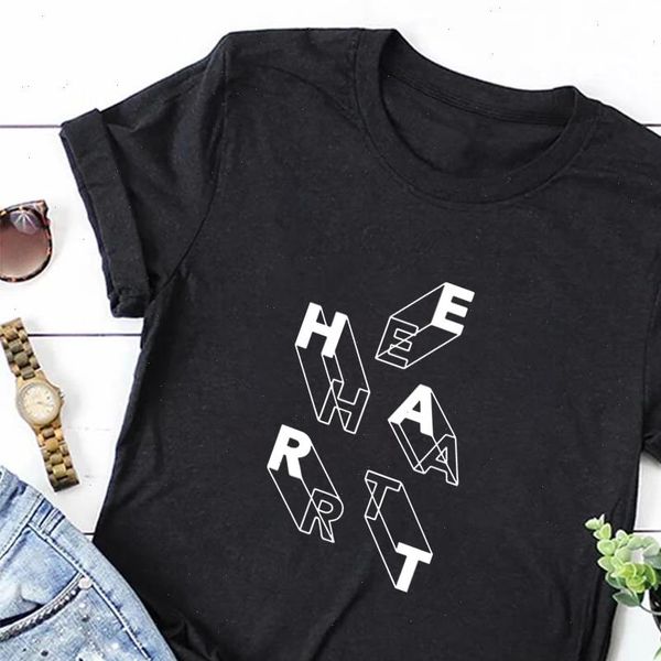 

arrival femme vogue tee pretty womens loose heart 3d geometric figure printed casual harajuku black clothing t shirts, White