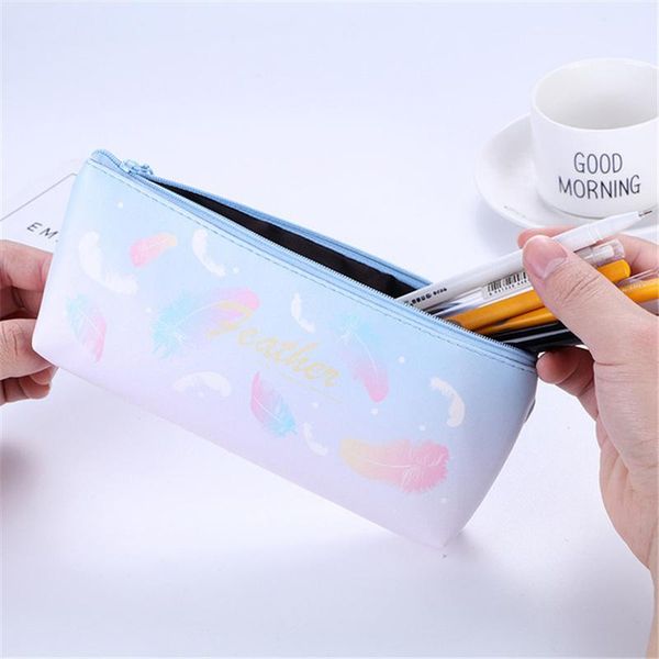 

pencil cases simple pu leather pencils bag girls large capacity feather pen cute case creative school supplies stationery storage