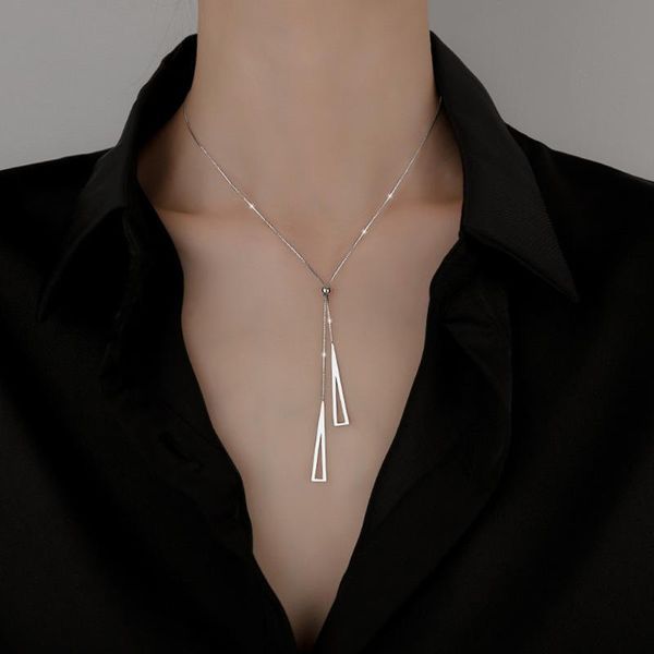 

pendant necklaces popacc silver geometric triangle necklace lady tassel wheat ear adjustable clavicle chain jewelry gift goth